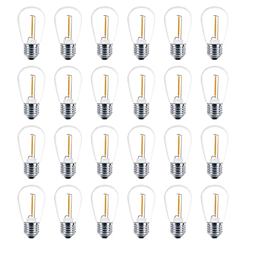 Meconard 24 Pack LED S14 Replacement Light Bulbs, Shatterproof Outdoor 1 Watt to Replace 11Watts String Incandescent Bulb, E26 Regular Medium Screw