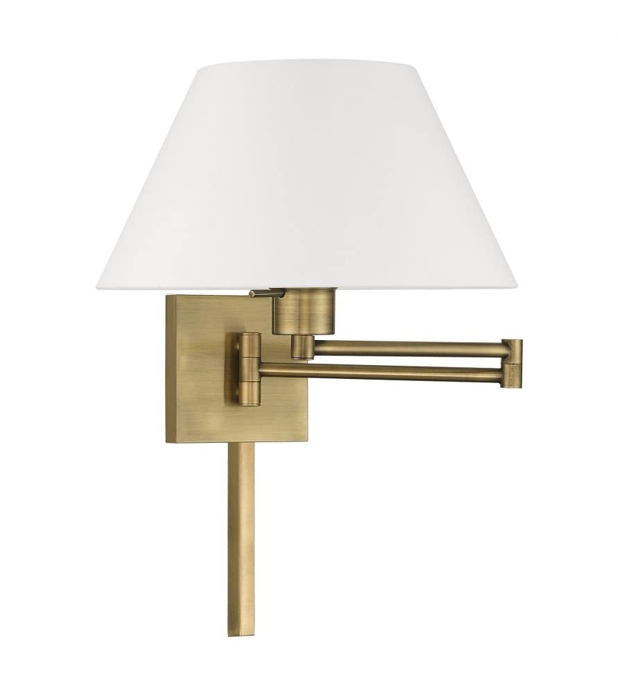 Livex Lighting 40039-91 25" One Light Swing Arm Wall Mount, Brushed Nickel Finish with Off-White Fabric Shade