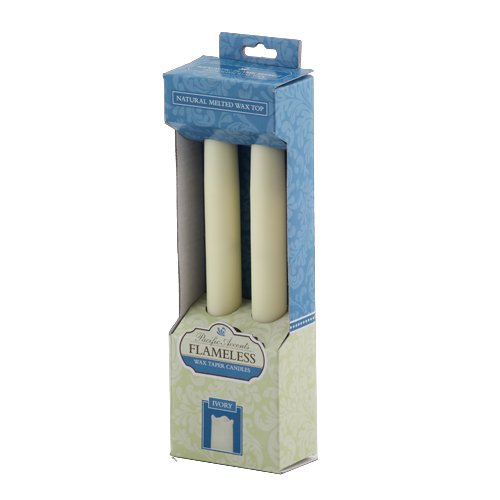 Pacific Accents Flickering Flameless Taper Candle - 9 Inches Ivory Real Wax Taper Candles with 6 Hour Timer - Battery Operated Candles with Electric
