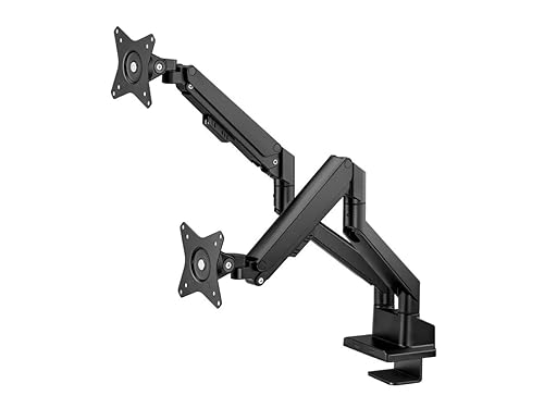 Monoprice Low Profile Dual Monitor Gas Spring Desk Mount - Up to 32in/19.8 lbs Screens, Detachable VESA 100x100/75x75 Plate, 180 Degree Wall Stop