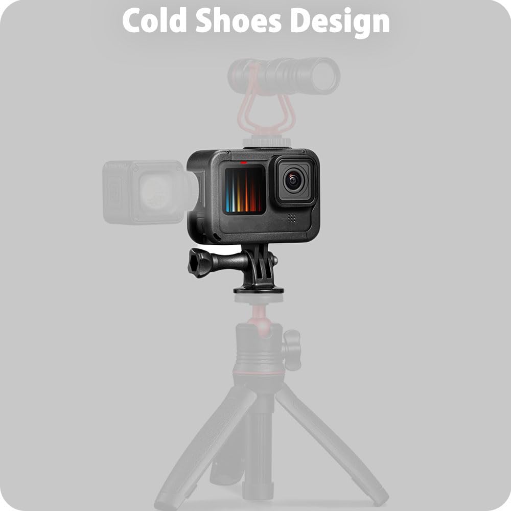 FitStill Protective Accessories Kit Frame Mount Housing Case Compatible with Go Pro Hero 13/12/11/10/9 Black, Vlog Cage with Cold Shoe Adapter &Side