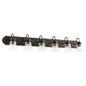 Bailey Street Home 6-Light Bathroom Light with Bell-Shaped Glass Shades with Satin Nickel Back Plate 48 inches W 8 inches H-Oiled Bronze Finish-Clear