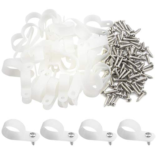 XINGYHENG 50PCS White Nylon R-Type Cable Clamps Fastener for 19.4mm ( 3/4" ) Dia Wire Tube Plastic Wire Cord Clip Fixer with 50 Pack Screws for Wire