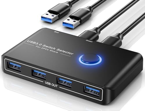 USB 3.0 Switch Selector for 2 Computers, USB Switcher Sharing 4 USB Devices Peripheral Hub for Mouse, Keyboard, Scanner, Printer;