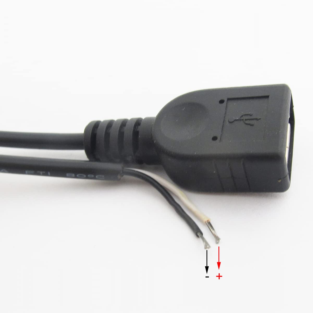 ELNONE Short Charging USB 2 Wire Pigtail Cable (4 Pack 12 Inch) 30cm 22AWG 3A Black USB Female 2 Wire Power Cable Pigtail Cord Connectors with Quick