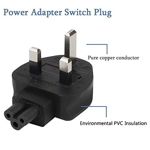 Tekit UK 3 Pole Male to IEC 320 C5 AC Power Adapter with 3A Fuse,UK BS1363 to IEC320 C5 PDU/UPS Server, UK Plug. Britain Converter (UK to C5)