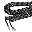 Coiled Phone Cord, Plug/Plug, 12 ft., Black, Sold as 2 Each