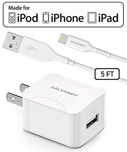 Galvanox iPhone Charger - 10W USB Wall Plug with MFi Apple Certified Lightning Cable (Single Port)