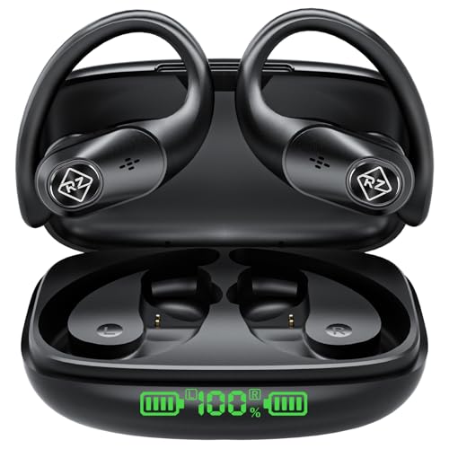 Wireless Earbuds Bluetooth Headphones 96H Playtime LED Display Waterproof Built in Mic Deep Bass Sound Secure Over Ear buds Earhooks for iPhone…