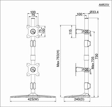 Amer AMR2SV - Stand - for 2 LCD Displays - Desktop Stand