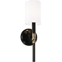 Capital Lighting 641911YA-700 Beckham Modern White Fabric Stay-Straight Shade Wall Sconce, 1-Light 60 Watt, 16" H x 5" W, Glossy Black and Aged Brass