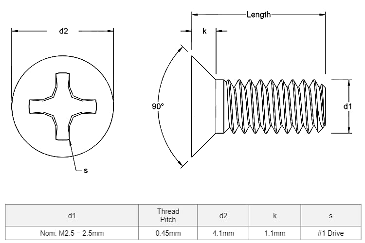 M2.5x4 Screw-Phillips Flat Head Screws(Pack of 20), Steel,Sliver-Phillips Screwdriver #0 for Laptop 3D Printer,Electrics by LeFix