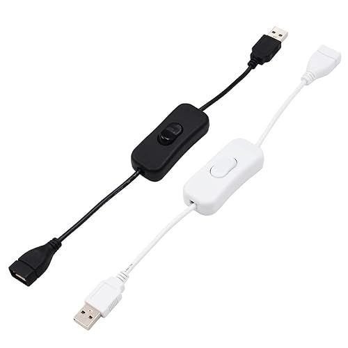 VizGiz 2 Pack USB Switch ON/Off Extension Cable 4 PIN Data Sync 2.0 Cord 303 Rocker Toggle Line Wire for LED Strip Hard Drive USB Powered Lamp Hub Fan