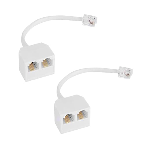 2Pcs Phone Line Splitter, Male to Dual Female 6P4C Telephone Adaptor Splitter, ABS Two Way Phone Splitter, White RJ11 Cable 2 Way Telephone Splitter