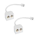 2Pcs Phone Line Splitter, Male to Dual Female 6P4C Telephone Adaptor Splitter, ABS Two Way Phone Splitter, White RJ11 Cable 2 Way Telephone Splitter