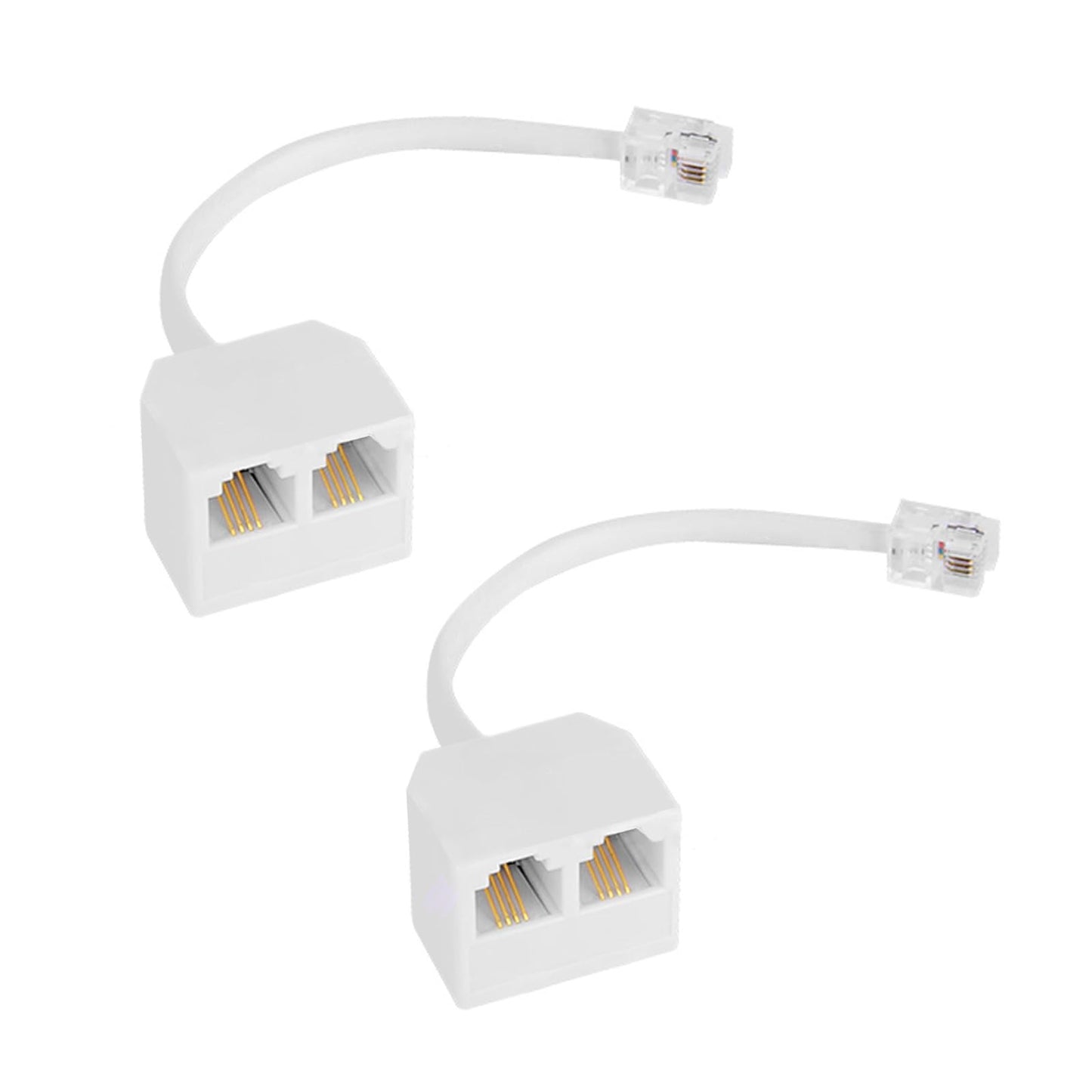 2Pcs Phone Line Splitter, Male to Dual Female 6P4C Telephone Adaptor Splitter, ABS Two Way Phone Splitter, White RJ11 Cable 2 Way Telephone Splitter