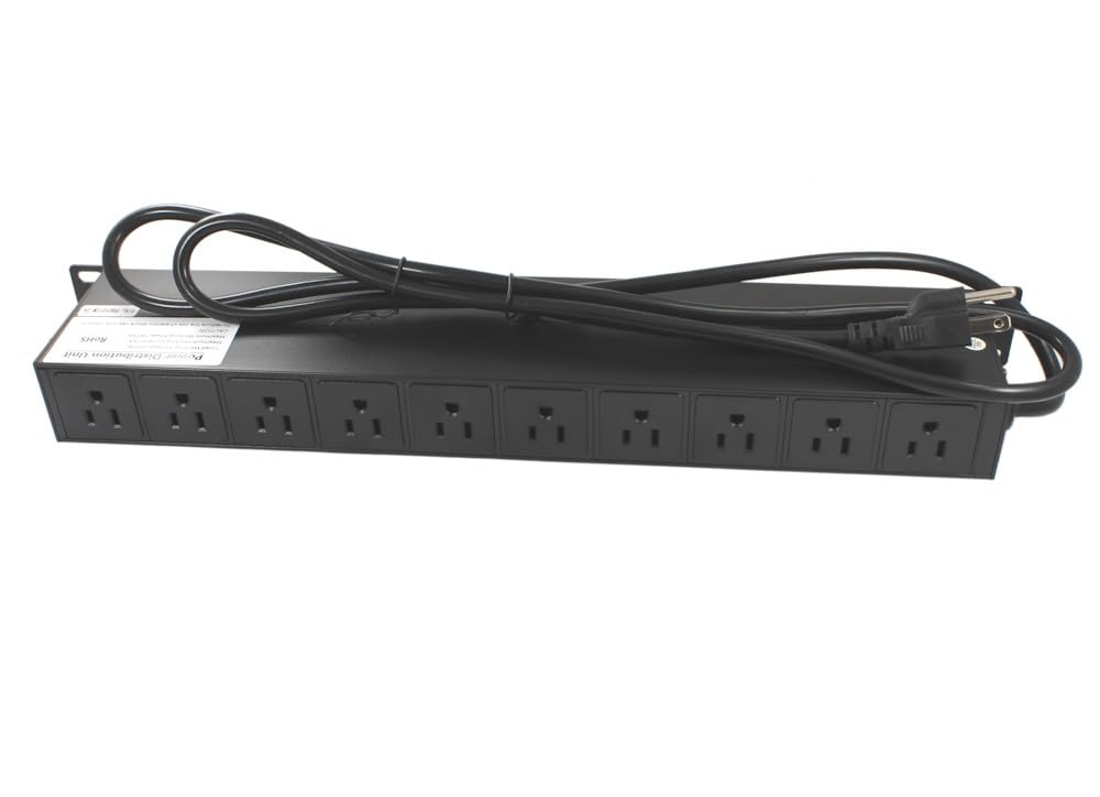 MyCableMart 6ft 12 Outlet 1U 19 inch Power Strip Rack Mountable Metal 1875Watt/120V/15A w/Surge