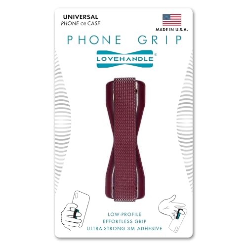 LOVEHANDLE Universal Phone Grip for Smartphones & Mini Tablets - Phone Holder for Hand - Wireless Charging Compatible - Made in the USA - Maroon