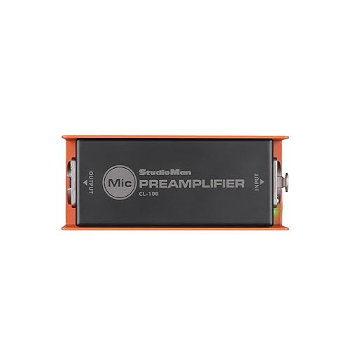 StudioMan CL-100 XLR Preamp for Dynamic Microphones,25dB Gain, Low-Noise Amplifier,Compact Metal Housing, XLR I/O,Orange/Black, Phantom Power
