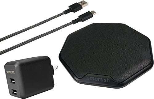 Smartish Fast Wireless Charger - Charge Island Power Couple Qi-Certified 15W Charging Pad [Textured & Non-Slip] + 2-Port Wall Charger - for iPhone