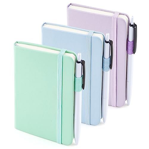feela 3 Pack Pocket Small Notebook Journals, Mini Cute Hardcover College Ruled Notepad Women Office Supplies, with 3 Black Pens, 3.5”x 5.5”, A6