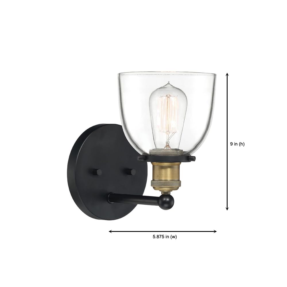 DESIGNERS FOUNTAIN Bryson 1-Light Modern Wall Sconce with Clear Glass Shade for Bedroom Living Room Mirror Hallway Kitchen, Vintage Bronze, 92601-VB