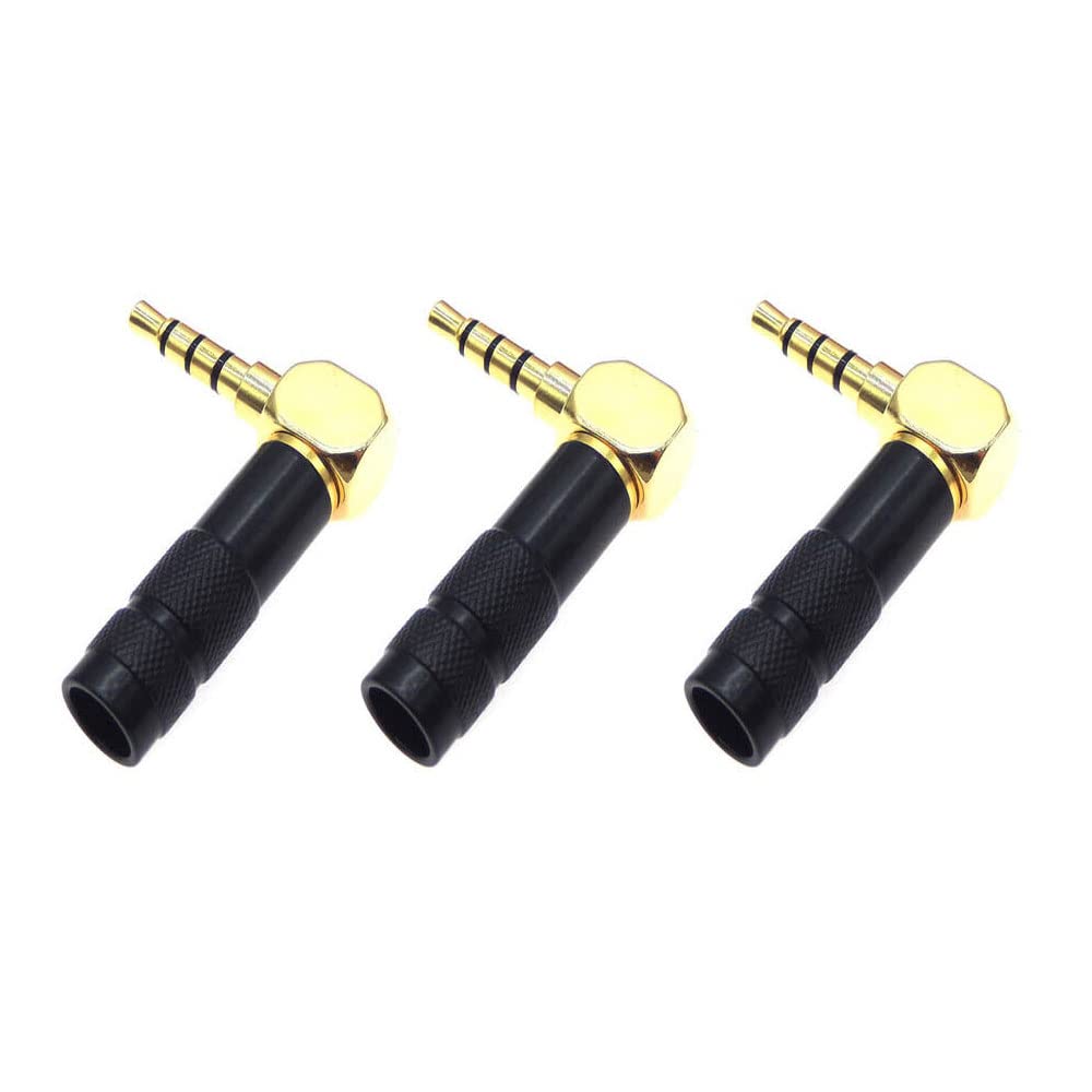 3PCS Angle 3.5mm Stereo 4 Pole Male Plug 90° Audio Connector Solder Adapter Plug (Black)