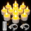 Yme Rechargeable Tea Lights Candles with Remote Timer, 12pcs Flameless Flickering LED Electric Tealights Candles with USB Cables for Home Lantern