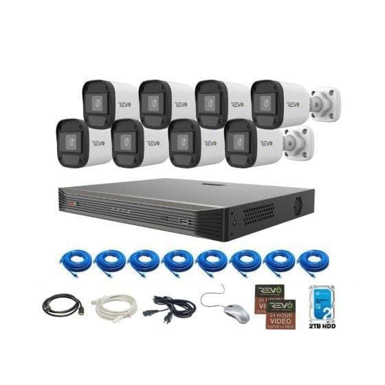 REVO America Ultra 16 Ch. 2TB HDD IP NVR Video Surveillance System, 8 x 4MP IP Bullet Cameras - Remote Access via Smart Phone, Tablet, PC & MAC, Black