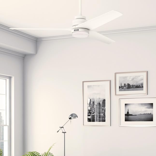 Hunter Fan 52 inch Indoor/Outdoor Matte White Ceiling Fan with Light Kit for Bedroom, Living Room, Dining Room, Kitchen, Office, Patio, CC5C25C63