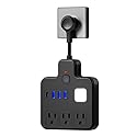 Short Extension Cord with USB Ports, Multi Plug Outlet Extender Surge Protector with 3 AC Outlets 4 USB (1 USB C 5V/1A), Flat Wall Charging Station