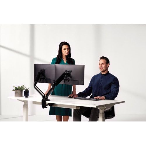 Fellowes Platinum Series Dual Monitor Arm for 40-Inch Monitors, Full Motion, 360° Rotation, VESA Mount with Grommet or Clamp, USB Ports, Ergonomic