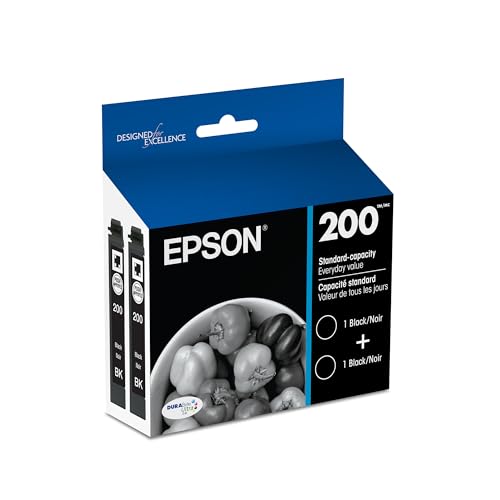 EPSON 200 DURABrite Ultra Ink Standard Capacity Black Dual Cartridge Pack (T200120-D2) Works with WorkForce WF-2520, 2530, 2540, Expression XP-200