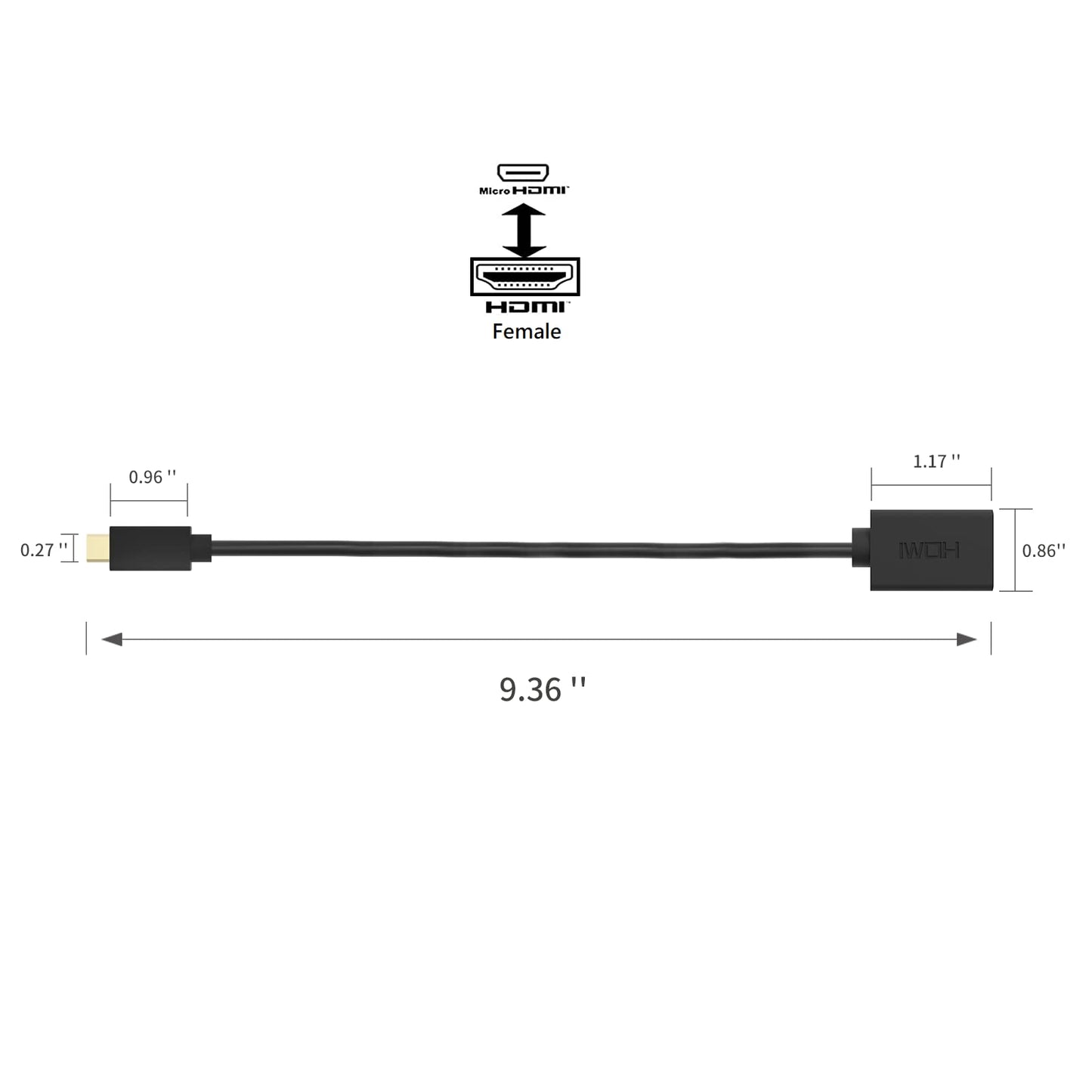 Micro HDMI to HDMI Adapter, 4K Mirco HDMI Male to HDMI Female Cable(Type D to Type A), Support 1080P 3D, for GoPro Hero8/7/6/5, Raspberry pi 4, Sony
