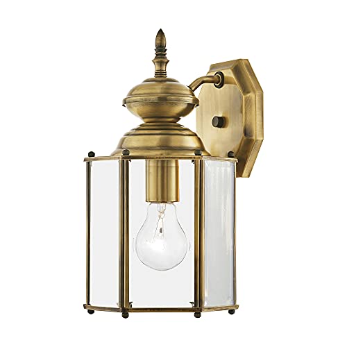 Livex Lighting 2007-01 Outdoor Wall Lantern with Clear Beveled Glass Shades, Antique Brass