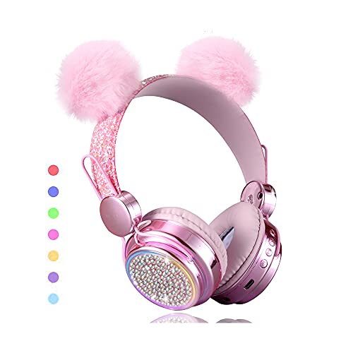 KORABA Wireless Girls Headphones Bluetooth, LED Light up Color Changing Kids Headphones with MIC, 10 Hours Anime Cute Headsets for School,Parties…