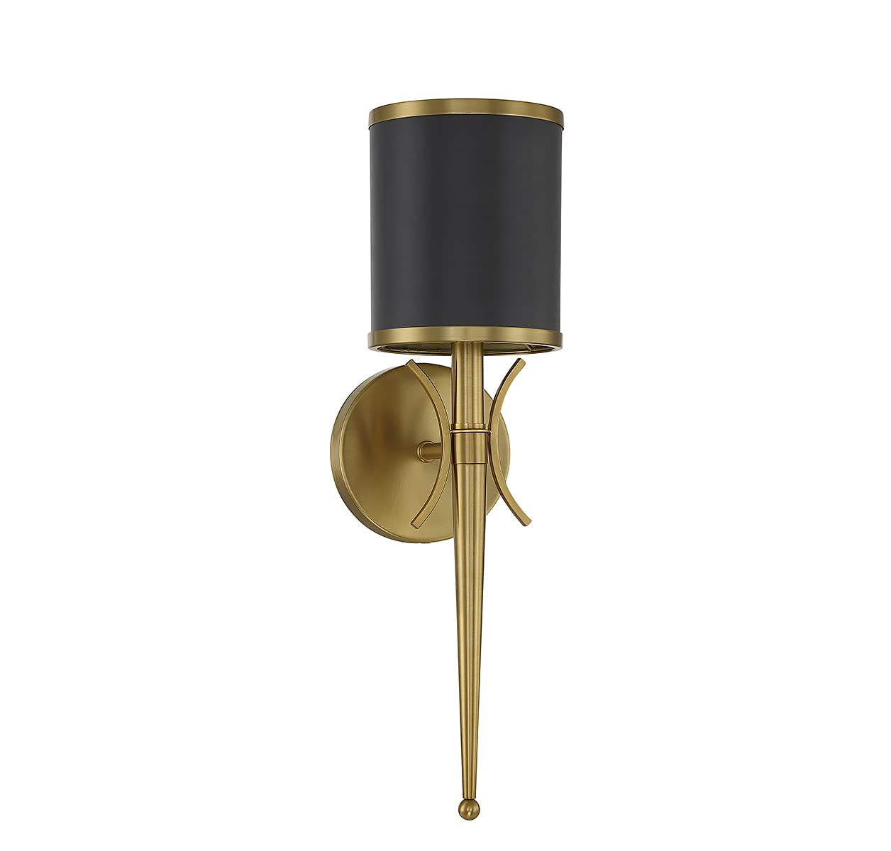 Savoy House 9-9944-1-143 Quincy Modern Vintage Traditional Metal Wall Sconce, 1-Light 60 Watt, 19" H x 5" W, Matte Black with Warm Brass