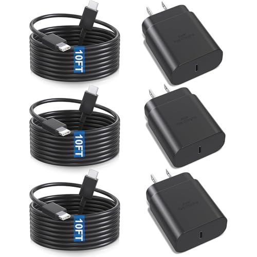 Samsung Super Fast Charger,3 Pack Type C 25W USB C Wall Charger Fast Charging with 10FT Long Type C to C Cable for Samsung Galaxy S26