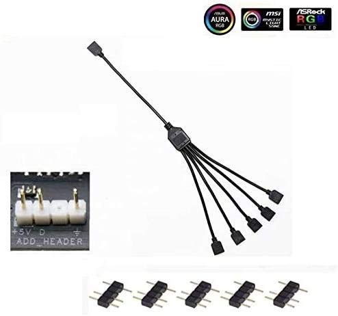 Cooler Master 1 to 5ARGB Extension Cable, 1 to 5 ARGB Splitter Cabie, Suitable for 3-pin ARGB Synchronization on The Chassis Fan, Used for Computer