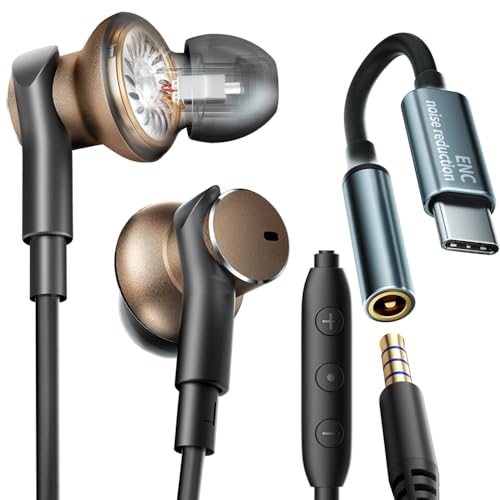 jechan Wired Earbud in Ear Headphones with Mic Noise-canceling,Deep bass Hi-Fi Noise Cancellation Earbuds Wired Immersive Bass Dual-Unit Earphones…
