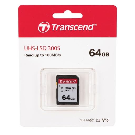 Transcend 64GB Secure Digital SDXC UHS-I Memory Card, Compatible with Nikon COOLPIX B500 Digital Camera - Class 10, U1, 100MB/s, 300 Series - Pack