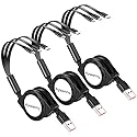 Aywenny [2026 Upgraded] 3 Pack Multi Retractable Charging Cable, 3 in 1 USB Charging Cable with USB C/Micro USB/Phone Port, 3.3FT Charging Cable