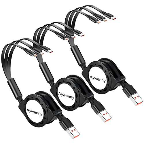 Aywenny [2026 Upgraded] 3 Pack Multi Retractable Charging Cable, 3 in 1 USB Charging Cable with USB C/Micro USB/Phone Port, 3.3FT Charging Cable