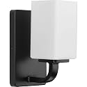 Progress Lighting Cowan Collection 4 3/4 in. 1-Light Matte Black Vanity Light Etched Glass Modern Bath
