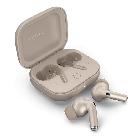 Motorola Moto Buds+ Hi-Res Audio, Dynamic ANC, Dual Drivers, up to 38 Hours of Playtime, Water-Repellent Design - (Gray)