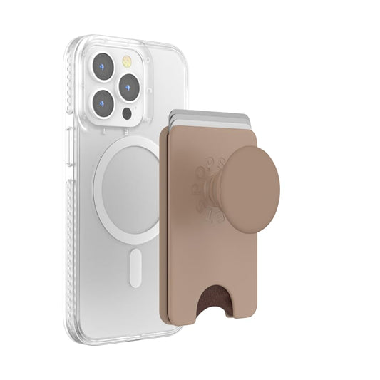 PopSockets Phone Wallet for MagSafe, Phone Card Holder with Grip, Brown - Latte