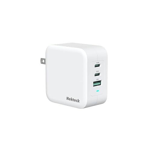 Nekteck 100W GaN USB C Fast Charger (3-Port) - PD 3.0 & QC 3.0 Compact Wall Charger for MacBook Pro/Air, iPhone 17/16/15, iPad, Galaxy S25/S24