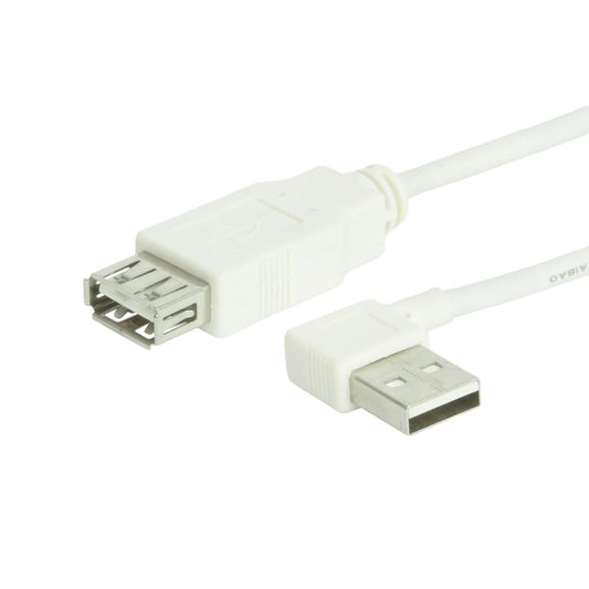 USBGear USB 2.0 Right Angle Extension Cable - Type-A Male Right Angle to A Female - 3ft - White - Fits Tight Spaces to Extend Close Connections