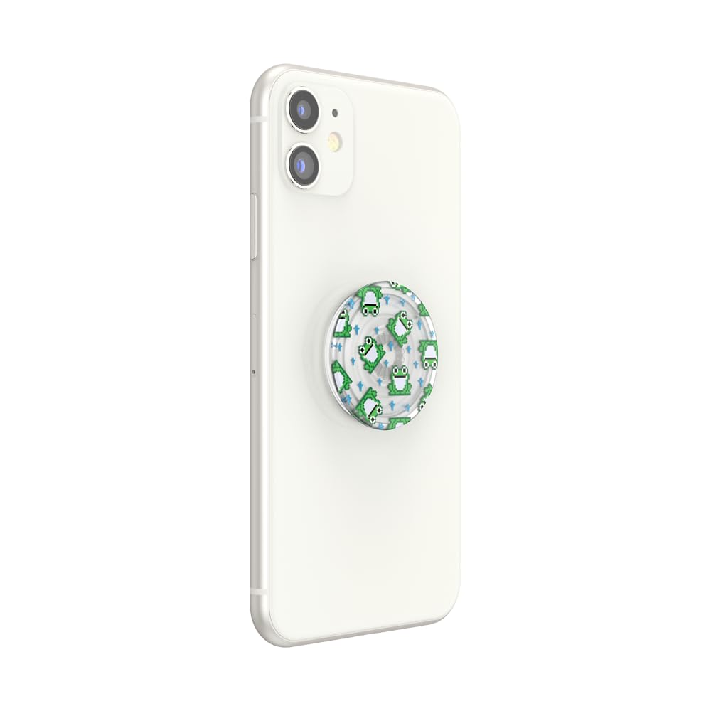 PopSockets Adhesive Phone Grip, Holder, Phone Stand, Plant-based - Translucent 8 Bit Frogs