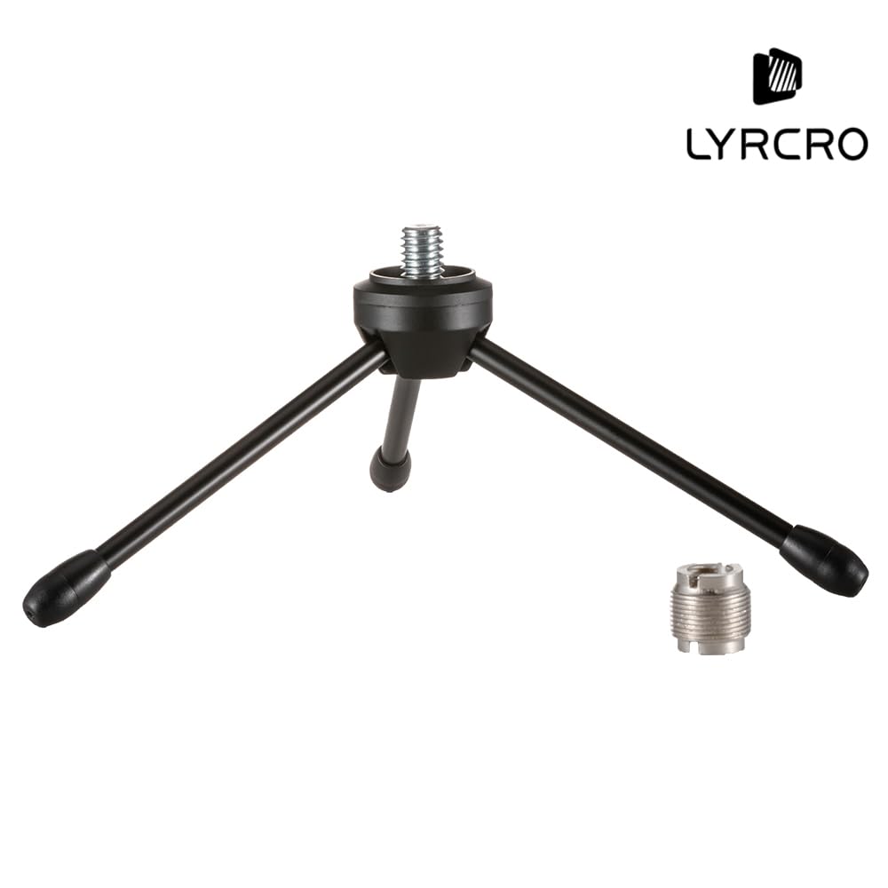 LYRCRO Desktop Desk Foldabe Tripod Microphone Stand with Non-slip Feet,Durable Iron Construction,Ideal for Podcasts, Online Chat, Conferences